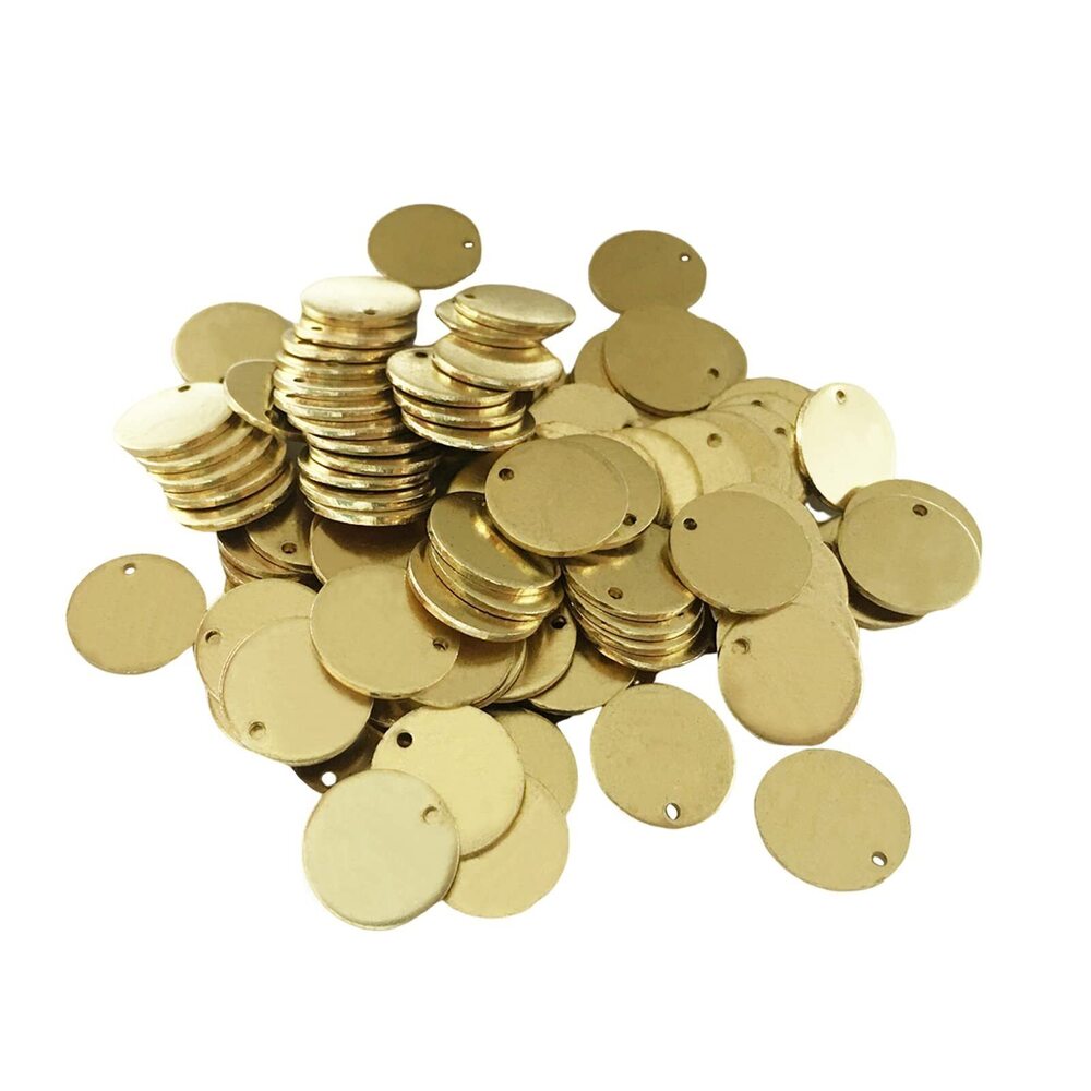 6507 100 Pack Blank Brass Tags 12mm Disc for Stamping Pendants Flat Round